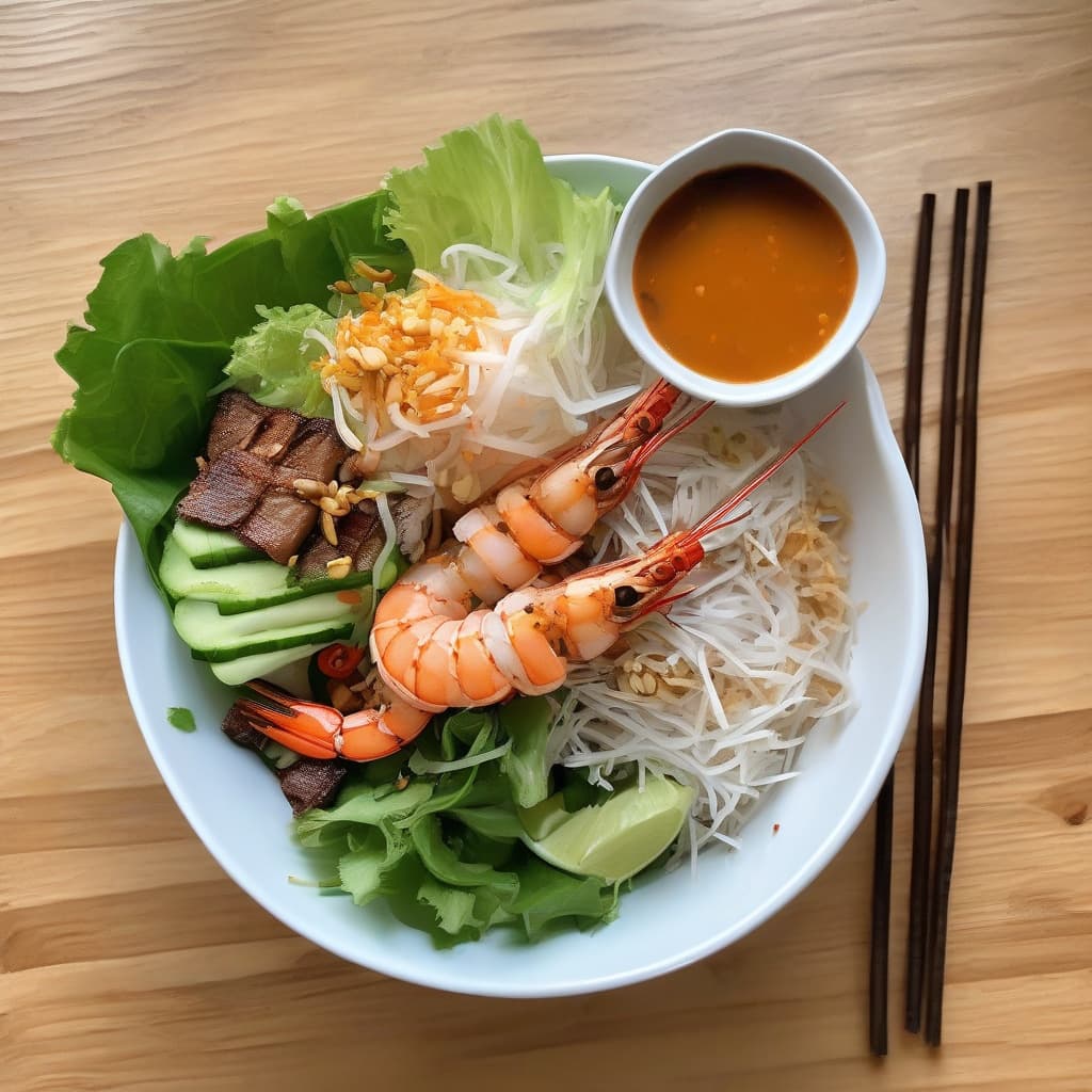 Grilled Prawns, Spring Roll and Beef Vermicelli