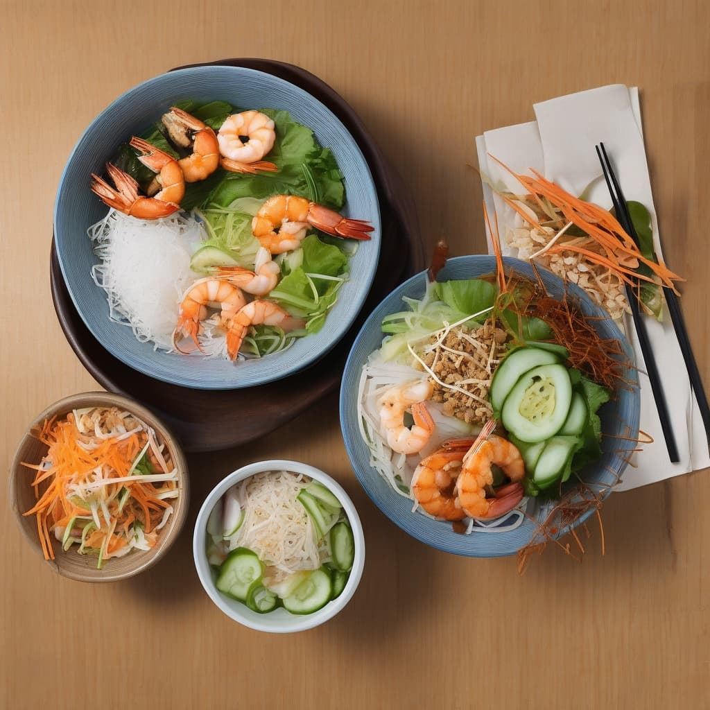 Grilled Prawns, Spring Roll and Chicken Vermicelli