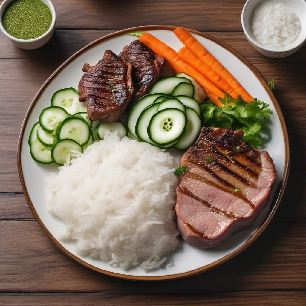 Grilled Beef and Pork Chop on Rice