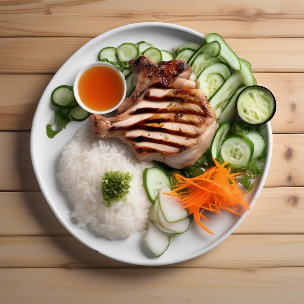 Grilled Chicken and Pork Chop on Rice