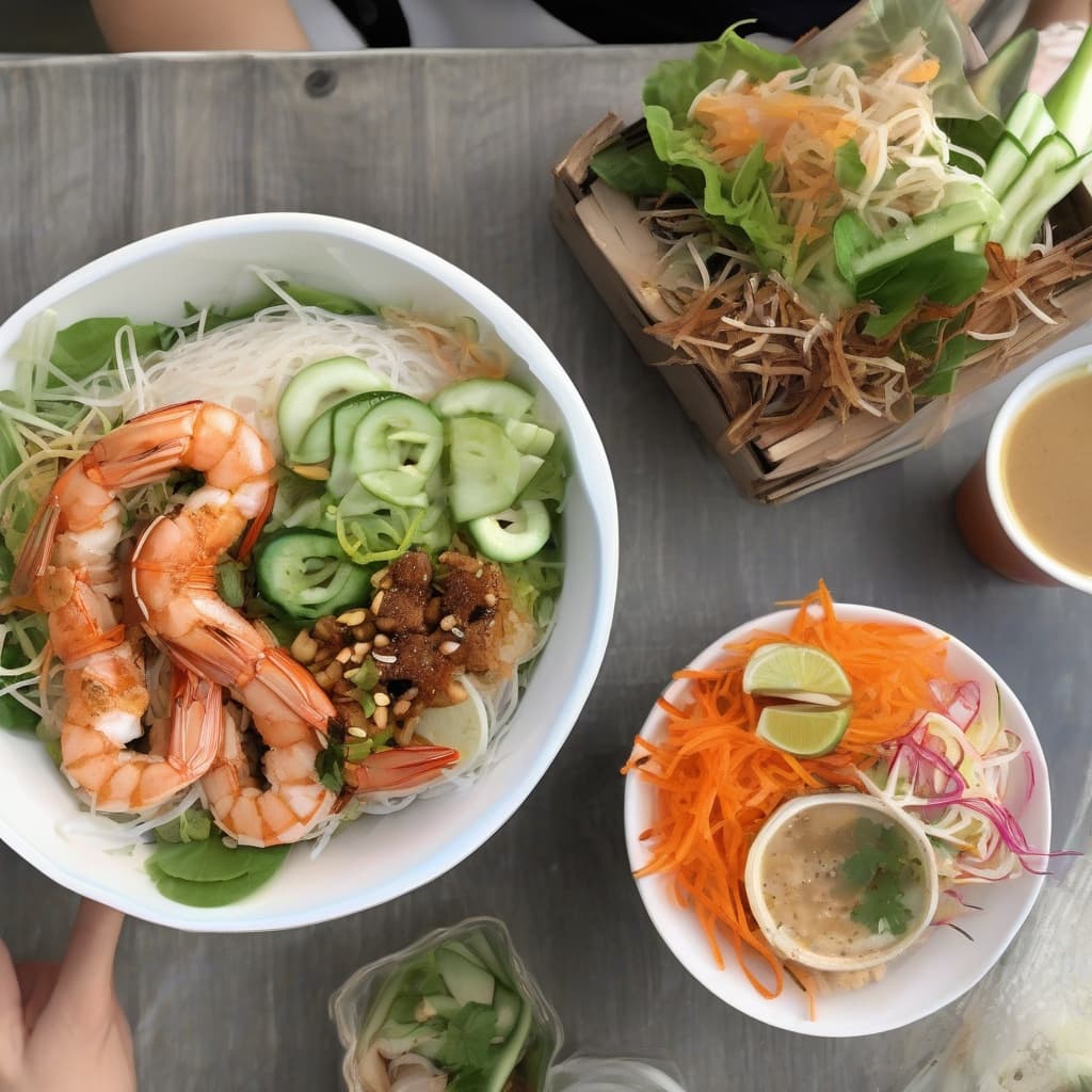 Grilled Prawns and Spring Roll Vermicelli