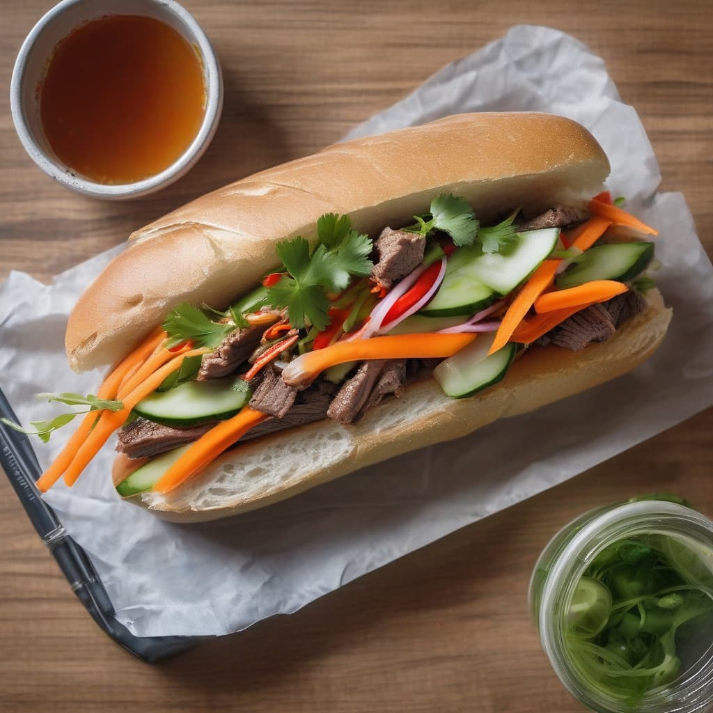 Grilled Lemongrass Beef Vietnamese Sub (Banh Mi) & Pop