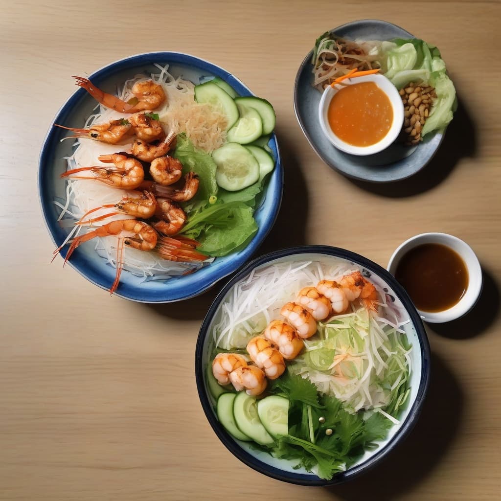 Grilled Prawns, Spring Roll and Pork Vermicelli