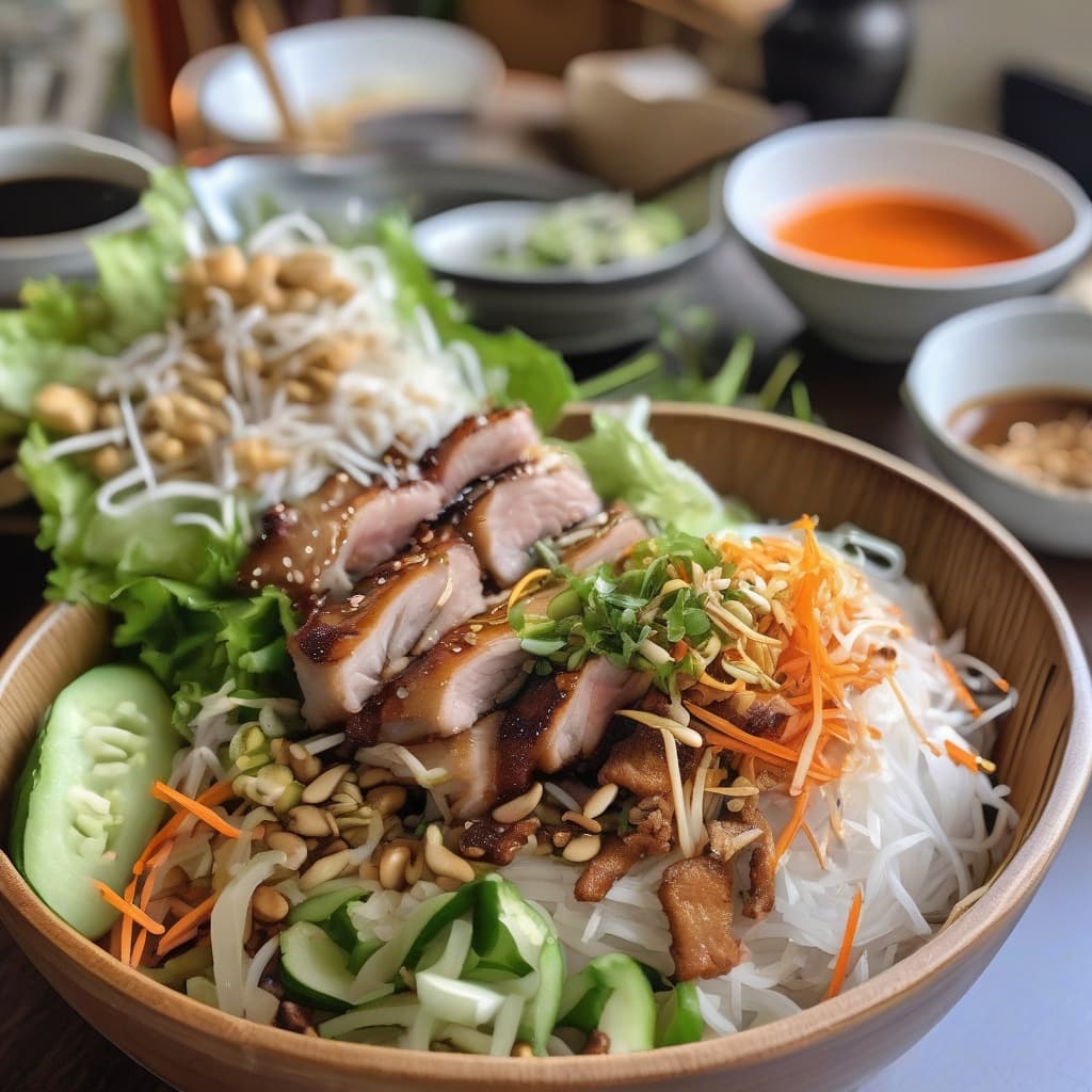 Grilled Marinated Pork and Spring Roll Vermicelli